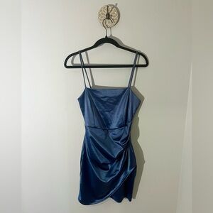 Windsor Wrapped In Stylish Satin Mini Dress - size Large - Cornflower Blue